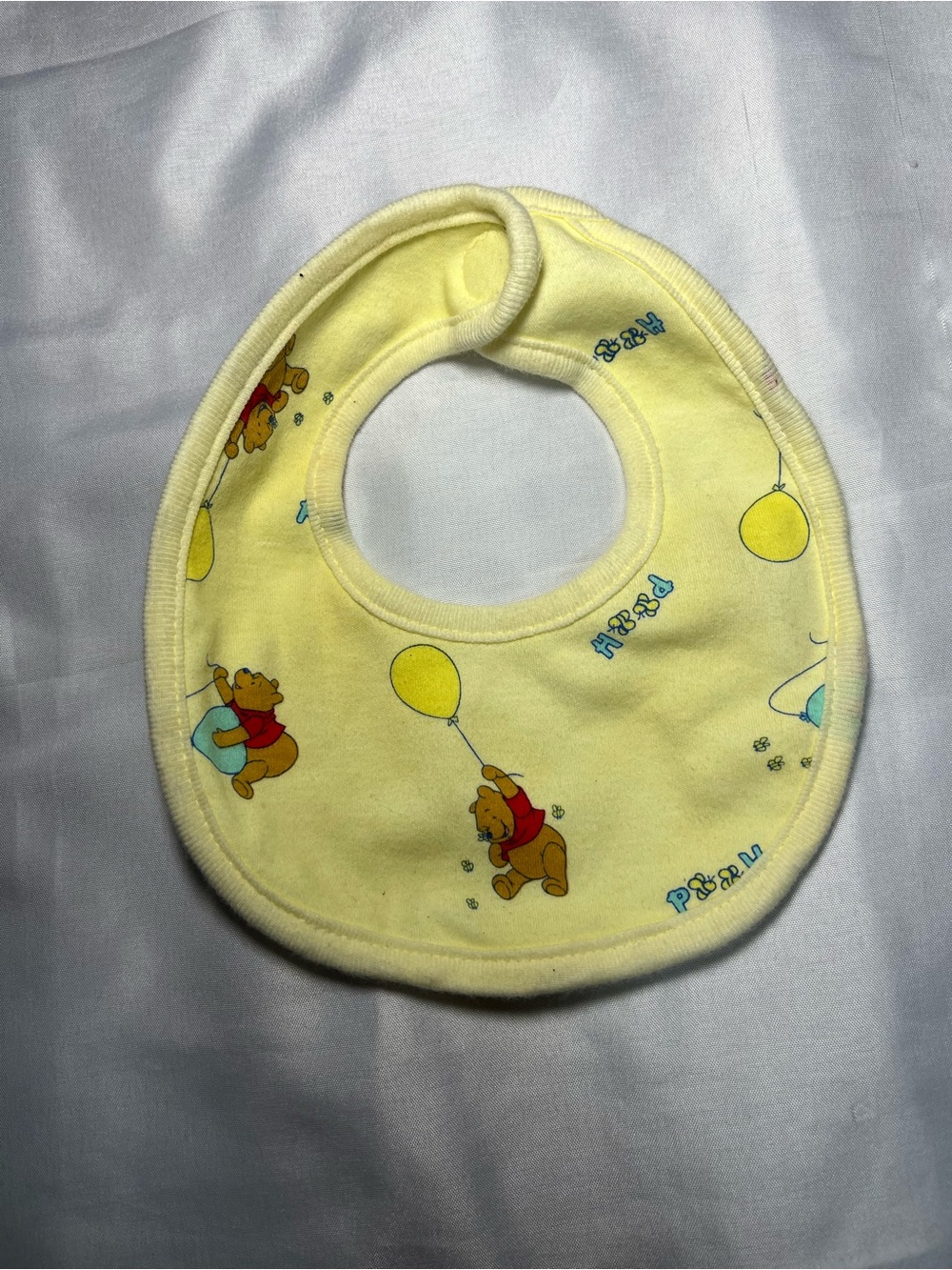 Vintage 90s Winnie The Pooh Baby Bib Yellow Balloons One Hundred Acre OS Disney